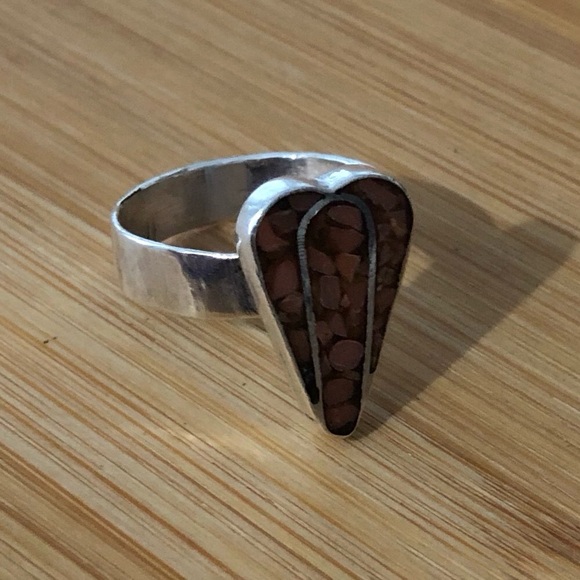 $44  Native American Southwest Estate Mosaic Ring  Sterling Silver  Size 7 & 1/2 - Picture 6 of 7